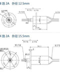 Technical diagrams of Small Slip Ring 18-Wire Miniature Rotating Electrical Connector 2A 12.5mm and 24-wire 15.5mm
