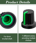 Close-up of a green Multicolor 28 Piece 6mm Knurled Shaft Potentiometer Knob for Guitar Volume and Tone Controls.