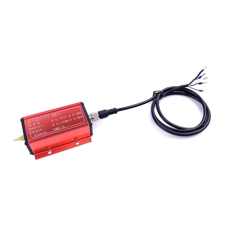 No Touch Eddy Current Displacement Sensor 1 To 50mm Range With 0 To 10 V Output And 12 V DC Power, red sensor front view with cable