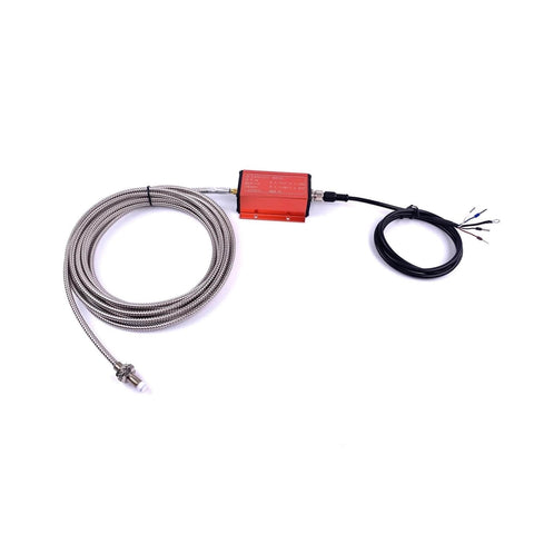 Non Contact Eddy Current Displacement Sensor ML33 A A With 4 to 20 mA Output, stainless steel cable, connector visible