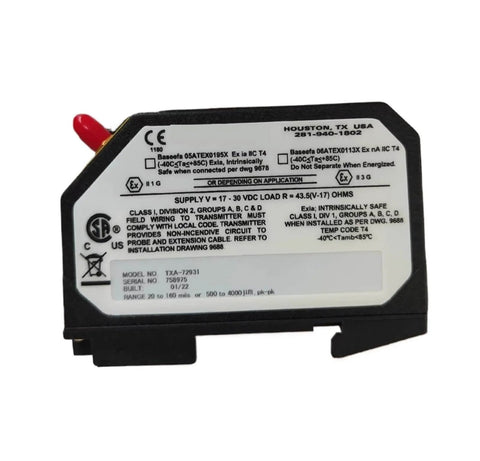 Eddy Current Displacement Sensor TXA 72931 Pro Grade Non Contact Measurement device, rear view with manufacturer labels visible.