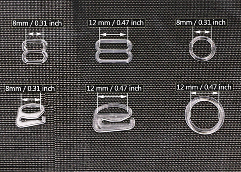 60Pcs Nylon Bra Strap Rings Hooks Set For DIY Bra And Swimwear Repair 8Mm And 12Mm Inner Dia Three Styles on dark background