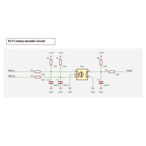 Diagram of EC11 rotary encoder circuit for Dope 0.96 Inch And 1.3 Inch OLED Display Module With EC11 Rotary Encoders I2C Interface.