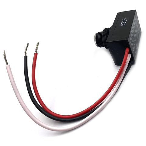 Outdoor 120V AC Dusk To Dawn Photocell Switch With Light Control Sensor showing wires and housing for exterior post lights installation