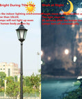 Outdoor Dusk To Dawn Photo Sensor Switch For Lamps And Lighting Auto Night On Daylight Off, showing lamp post in day and night settings