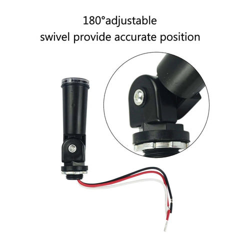 Outdoor Dusk To Dawn Photocell Switch 120V Hard Wired Post Eye Light Control with swivel mount and wires visible