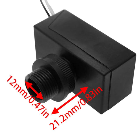 No Fuss Outdoor Photosensitive Sensor Switch For Dusk To Dawn Lighting, showing product dimensions in black casing.