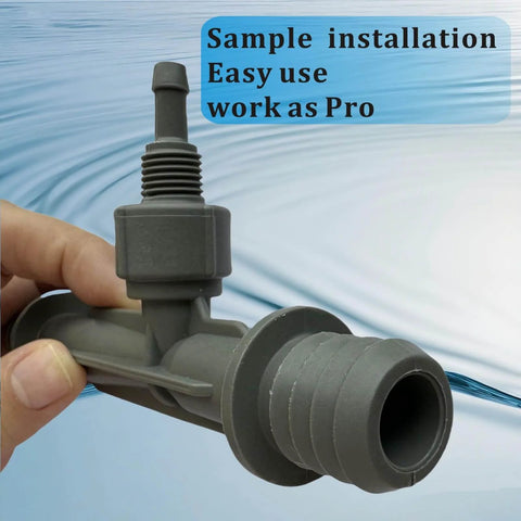 Ozone Venturi Injector Three Quarter Inch Barbed Inlet And Outlet One Quarter Inch Ozone Port shown in hand over water background