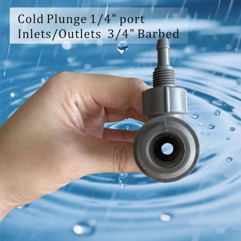 Ozone Venturi Injector Three Quarter Inch Barbed Inlet And Outlet One Quarter Inch Ozone Port in hand over water background.