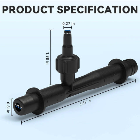 Replacement Ozone Venturi Injector Kit for Hot Tubs Spas Cold Plunges dimensions and design specifications illustration.