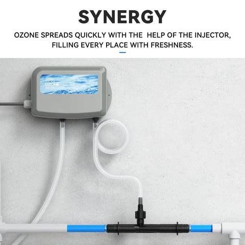 Replacement Ozone Venturi Injector Kit For Hot Tubs Spas Cold Plunges And Swim Spas shown installed on wall with tubing