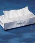 Front view of Sam brand face tissue box, white, 8x8.3 in, 100 sheets.
