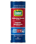 Front view of a blue can with red label, Comet Deodorizing Cleanser, 21 oz, 3-10.