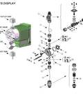 Exploded view of Acid Dosing Pump 5.04L Electromagnetic Diaphragm Metering Pump with labeled parts for precise micro dosing