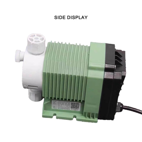 Side view of Acid Dosing Pump 5.04L Electromagnetic Diaphragm Metering Pump with PTFE diaphragm for precise dosing