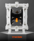 Air Operated Double Diaphragm Pump With Half Inch Inlet And Outlet, QBK-15, 12 GPM And Up To 120 PSI, front view.