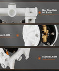 Air Operated Double Diaphragm Pump With Half Inch Inlet And Outlet, QBK-15, showing components and specifications for flow rate and lift.