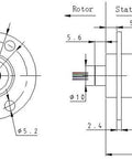 Technical diagram of multiple wire electrical slip ring collector rotary connector, 22mm diameter, gold contact, 360 degree rotation.
