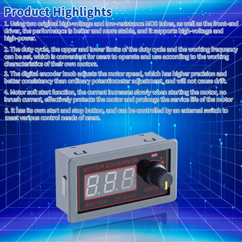 Beast Power DC Motor Speed Controller 9V To 60V 12A 500W PWM with digital display and rotary knob front view