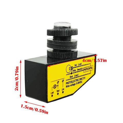 Photocell light control switch for outdoor lighting auto on at dusk off at dawn 8V to 50V DC sensor 3.5A three wire easy install.