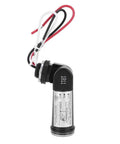 Photoelectric Dusk To Dawn Sensor Switch For Outdoor Lighting 120V Black With Watertight Cover, shown with wiring and specifications label.