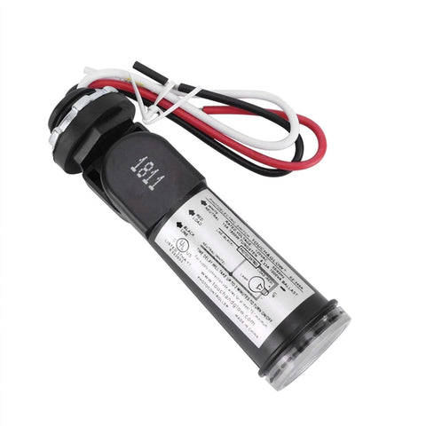 Photoelectric Dusk To Dawn Sensor Switch For Outdoor Lighting 120V Black With Watertight Cover, detail view with wires shown