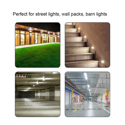 Image showing various outdoor lighting setups with photoelectric dusk to dawn sensor switch for outdoor lighting 120V black with watertight cover.