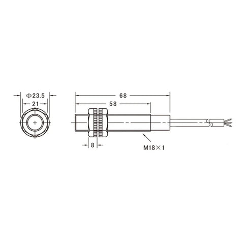 Technical diagram of Photoelectric Sensor E3F-R4P2 Retroreflective Optical Switch, M18 thread, showing dimensions and specifications.