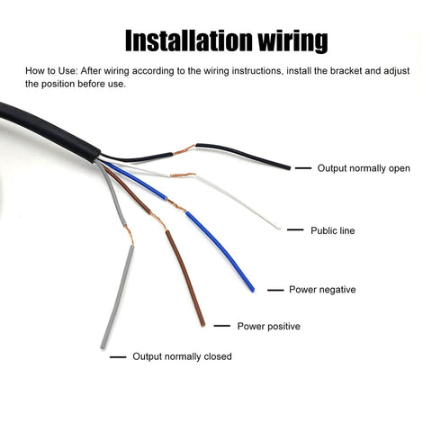 Installation wiring diagram for Photoelectric Sensor Switch 24-240V AC/DC With 5 Meter 197 Inch Detection Beam For Light Doors And Industrial Applications VR Adjustable Sensitivity Relay Output Universal Compatibility For All Objects In Factory Garage And Conveyor Lines