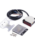 Photoelectric Sensor Switch With Square Lens E3JK R4M1 AC 90 To 250V 3A, cables, reflector, and mounting bracket displayed.