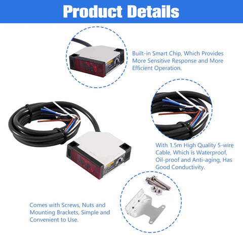 Photoelectric Sensor Switch With Square Lens E3JK R4M1 AC 90 To 250V 3A, wiring and mounting brackets included