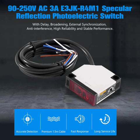 Photoelectric Sensor Switch With Square Lens E3JK R4M1 AC 90 To 250V 3A Object Presence Detection with cable layout