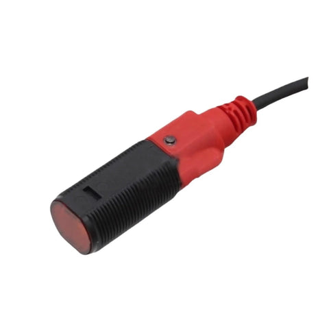 Close-up of Photoelectric Switch PRK318B 2N And 4P Configurations One Color Pro Grade Industrial Infrared Sensor, black and red design