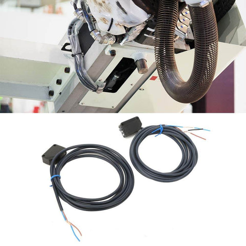 Photoelectric Switch Sensor for Automatic Equipment with Infrared IR Beam, 12 to 24V DC, cables and installation example