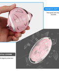 Car Key Fob Cover with Soft TPU 360 Degree Protection Leather Keychain fits 5 Button Smart Keys in pink, held in hand, front view.