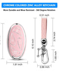 Car Key Fob Cover With Soft TPU 360 Degree Protection Leather Keychain Fits 5 Button Smart Keys Pink Color Signal Friendly Case