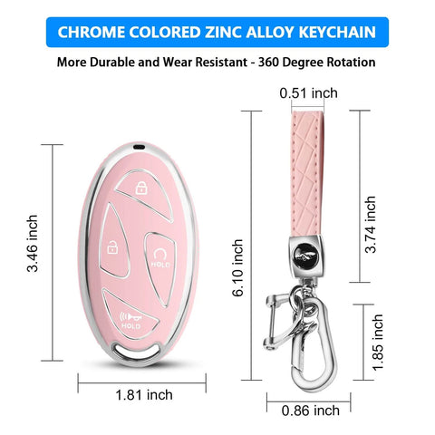 Car Key Fob Cover With Soft TPU 360 Degree Protection Leather Keychain Fits 5 Button Smart Keys Pink Color Signal Friendly Case