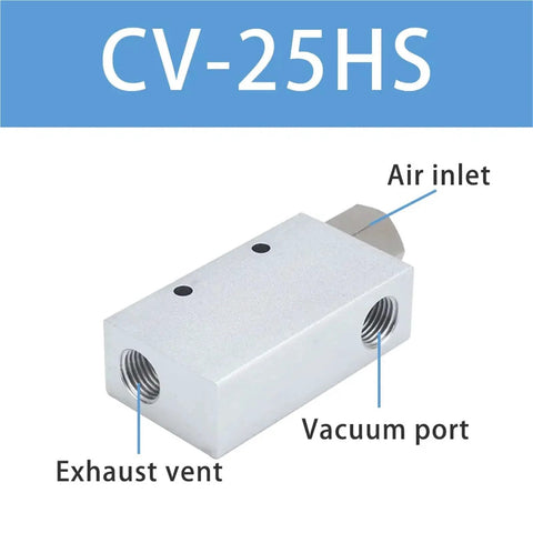 Heavy Duty Pneumatic Vacuum Generator CV 25HS for suction cups and venturi ejector systems with high negative air exhaust visible