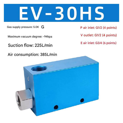 Blue Pneumatic Vacuum Generator With Air Tube Ejector Adjustable Pressure Control Negative Valve Mechanism in industrial design