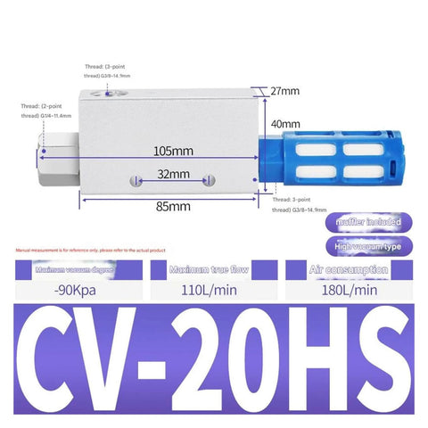 Heavy Duty Industrial Pneumatic Vacuum Generator For Negative Pressure Suction Ejector In Automation Lines CV-20HS dimensions