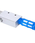 Pro Grade Pneumatic Vacuum Generator Pump With Muffler, Aluminum Alloy Ejector in silver and blue, side view