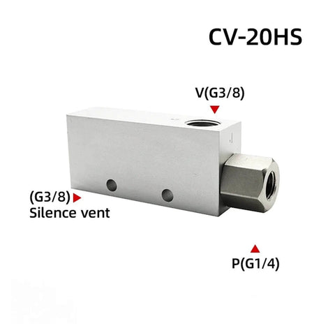 Efficient Pneumatic Vacuum Generator For Industrial Automation CV20HS with air exhaust ejector, showing ports and labels.