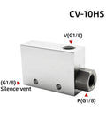Industrial Vacuum Generator With Air Exhaust Ejector CV10HS, side view showing silence vent and ports, lightweight, easy install design.