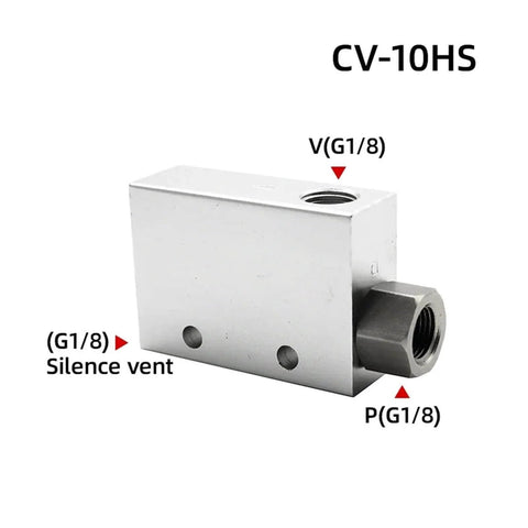 Industrial Vacuum Generator With Air Exhaust Ejector CV10HS, side view showing silence vent and ports, lightweight, easy install design.