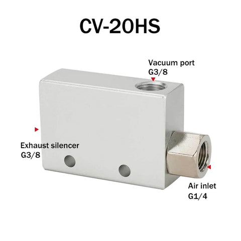 Industrial Pneumatic Vacuum Generator Ejector Delivers High Negative Pressure For Lightning Fast Automation And Powerhouse Performance Eco Friendly Air Ejector Unit Reducing Cycle Times And Energy Use In Automated Manufacturing CV 20 HS Compatible