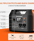 Portable Power Station 300W 296Wh with multiple outputs, quick charge features, and 110V pure sine wave outlet for camping, CPAP ready.