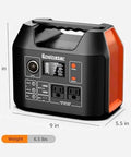 Front view of Portable Power Station 300W 296Wh with 110V pure sine wave outlet for outdoors, 9x5.5x7.5 in, 6.5 lb