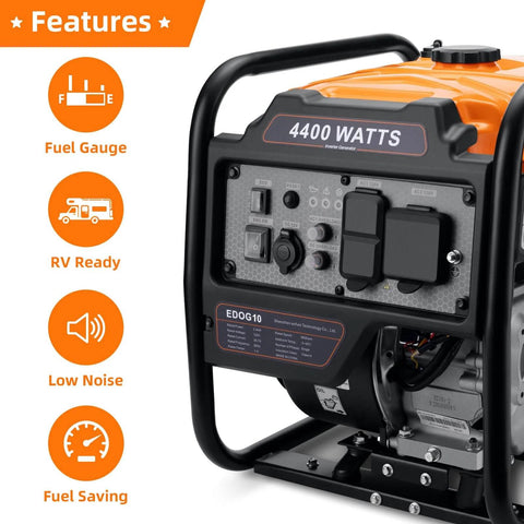 Gas Powered Inverter Generator 4400 Watts Peak, 3400 Running, Portable Open Frame With Low Noise And Eco Mode, RV Ready, control panel view