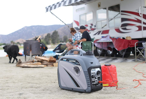 Quiet 2300W Portable Gas Powered Inverter Generator With USB Outlet in suitcase design at campsite