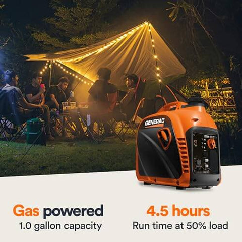 2500 Watt Gas Powered Portable Inverter Generator with group camping at night